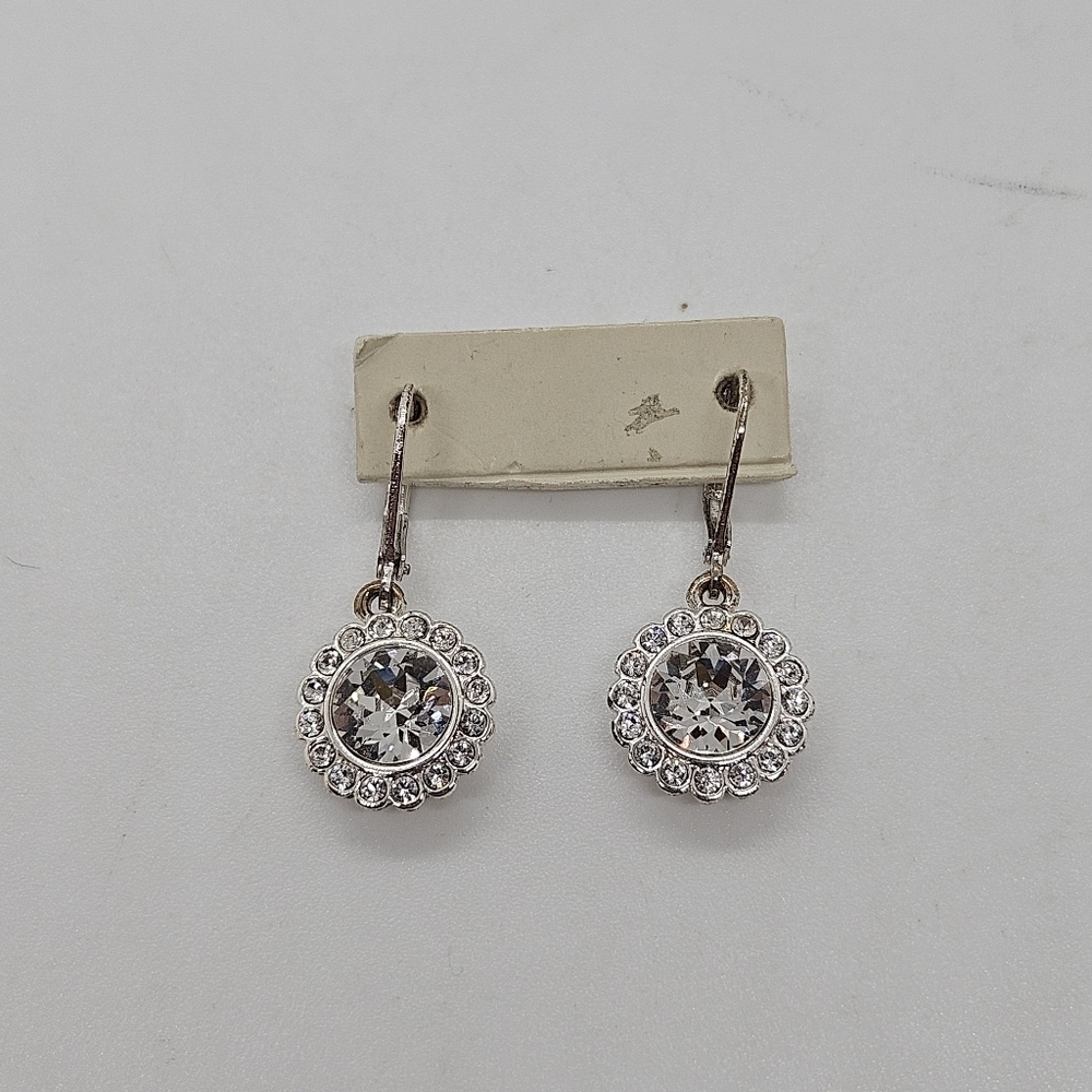 silver tone rhinestone leverback dangle earrings